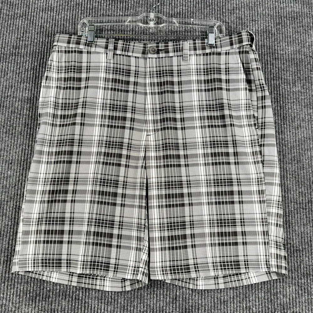 Haggar Cool 18 Shorts Mens Size 36 Black Gray Plaid Chino Expand Waist New